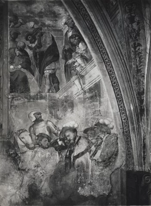 Il Romanino-325-Chiesa di S. Antonio a Breno, Brescia - Episodi da libro del profeta Daniele - dettaglio Incontro di sant'Anna e Gioacchino